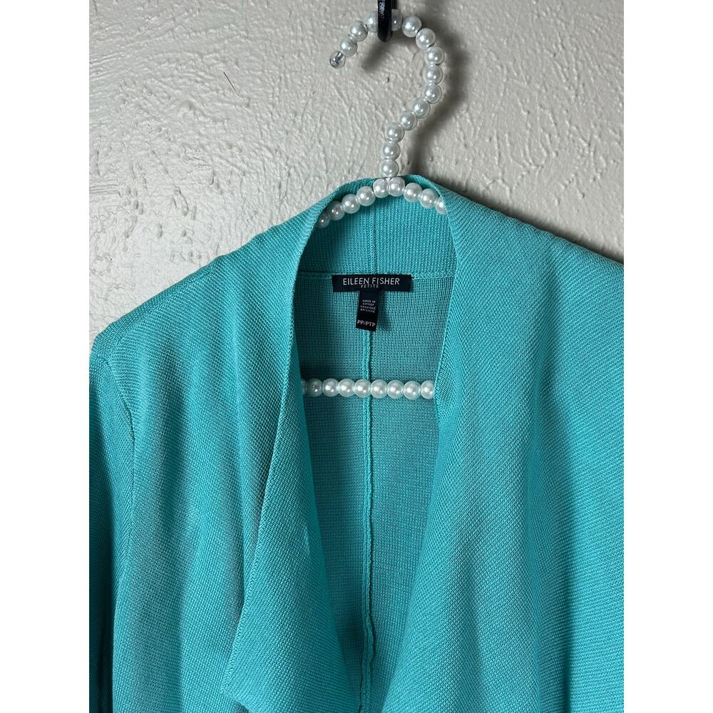 Eileen Fisher Size PP Petite XS Cardigan Teal Knit Sweater Waterfall TINY FLAW - Picture 4 of 12